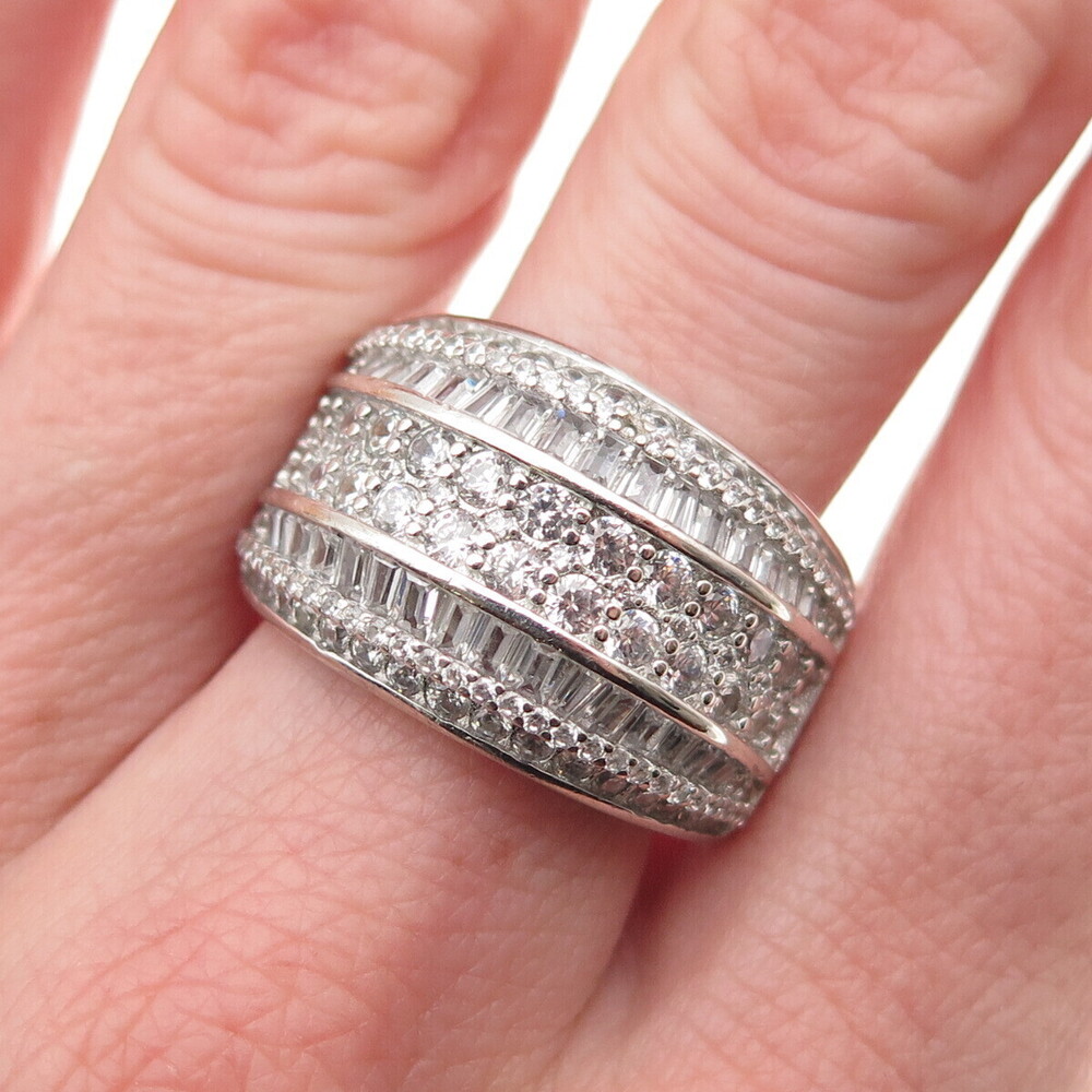 925 Sterling Silver Round & Tapered Baguette-Cut C Z Sparkle Ring Size 9.25